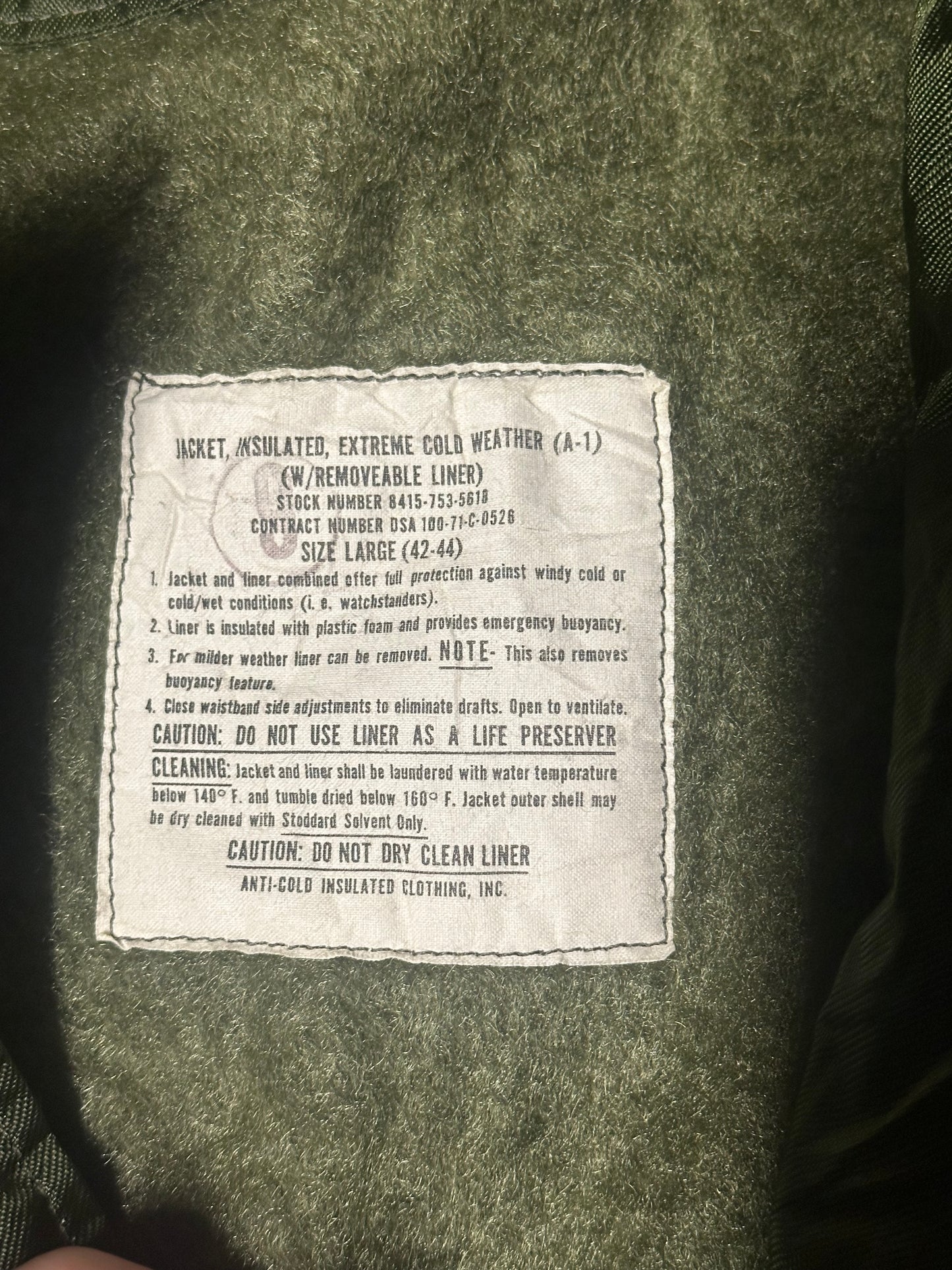 1971 Military Extreme Cold Weather Jacket