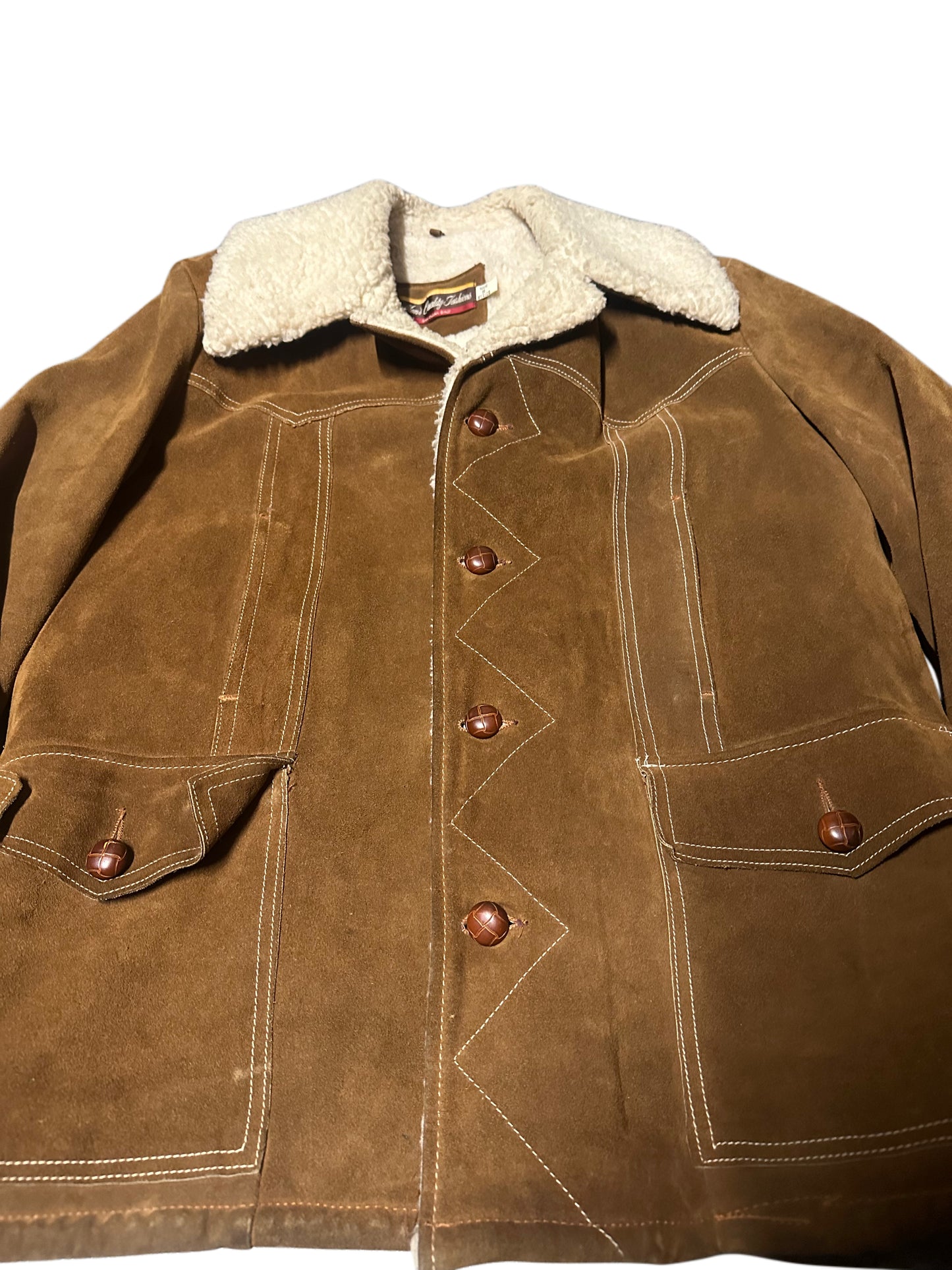 1970's Vintage Men's Quality Fashions Leather Sherpa Jacket