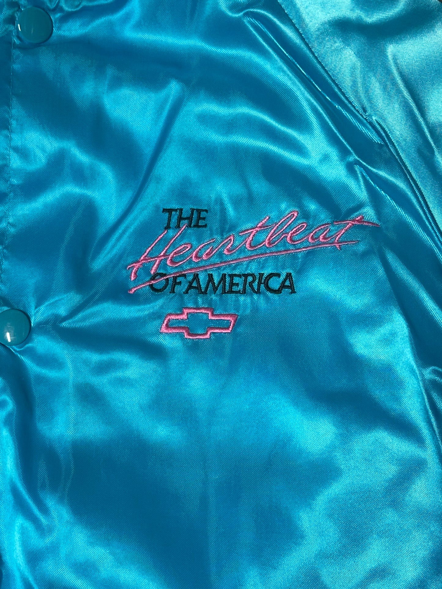 1980's Vintage West Ark Chevy "The Heartbeat Of America" Satin Bomber Jacket