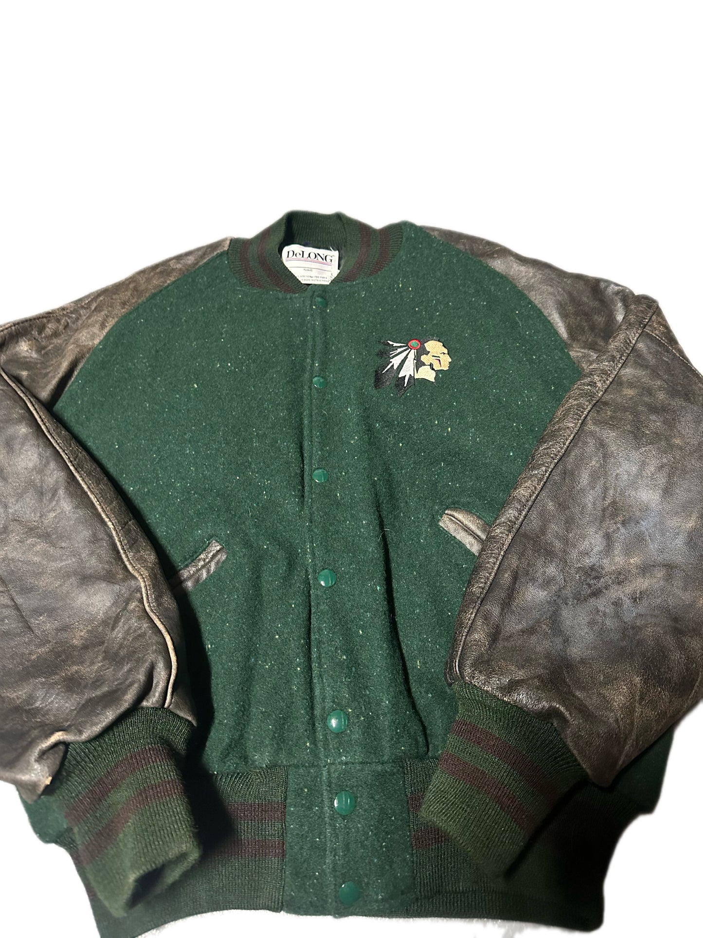 1994 Vintage DeLong Leather Varsity Jacket