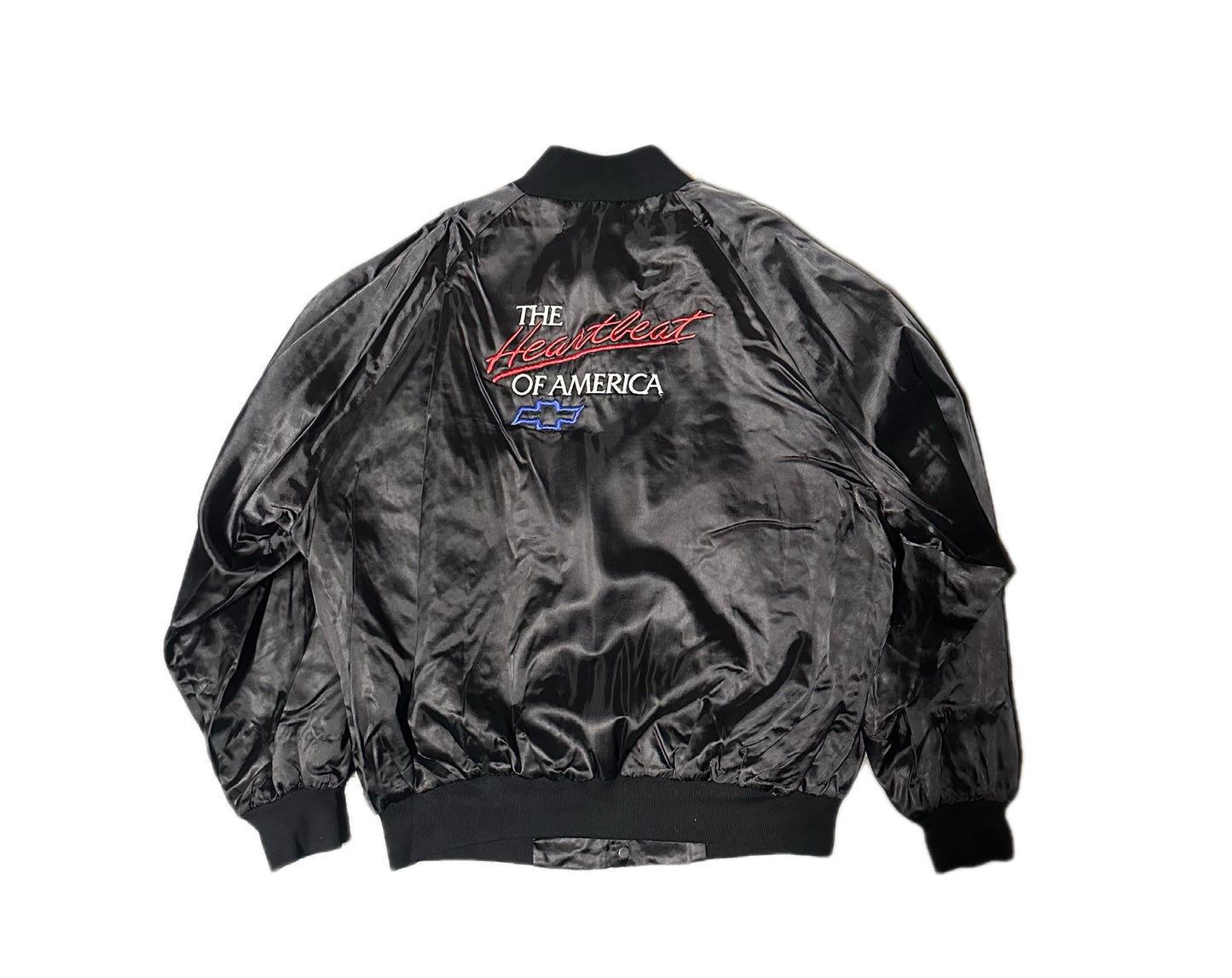 1980's Vintage West Ark Chevy "The Heartbeat Of America" Satin Bomber Jacket