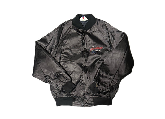 1980's Vintage West Ark Chevy "The Heartbeat Of America" Satin Bomber Jacket