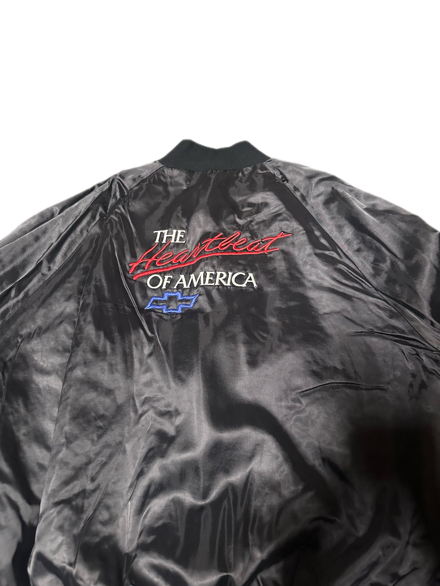1980's Vintage West Ark Chevy "The Heartbeat Of America" Satin Bomber Jacket